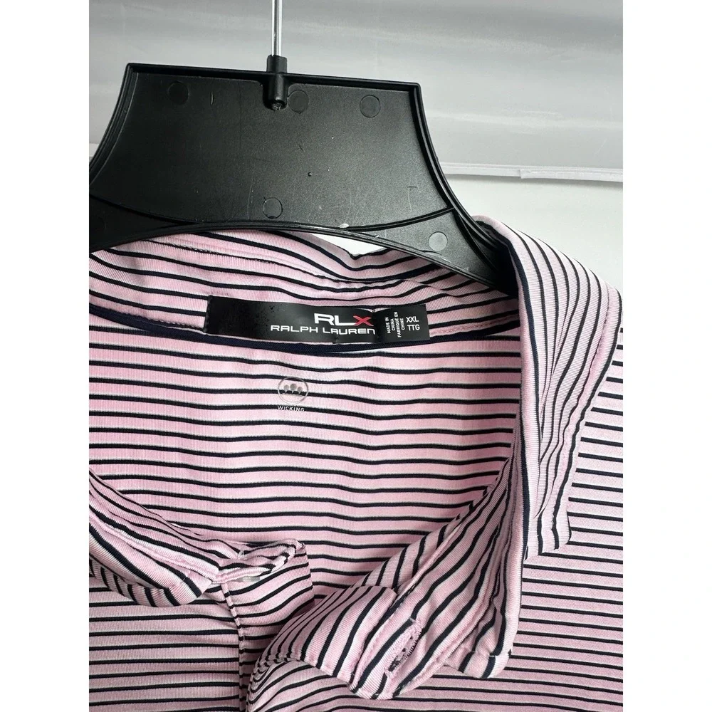 RLX Ralph Lauren Polo‎ Shirt Mens XXL Pink White Striped Governors Club TN Golf